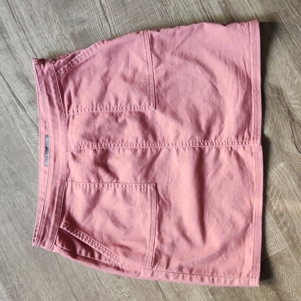 PRANA side zip stretch denim short skirt Size 4 coral EUC